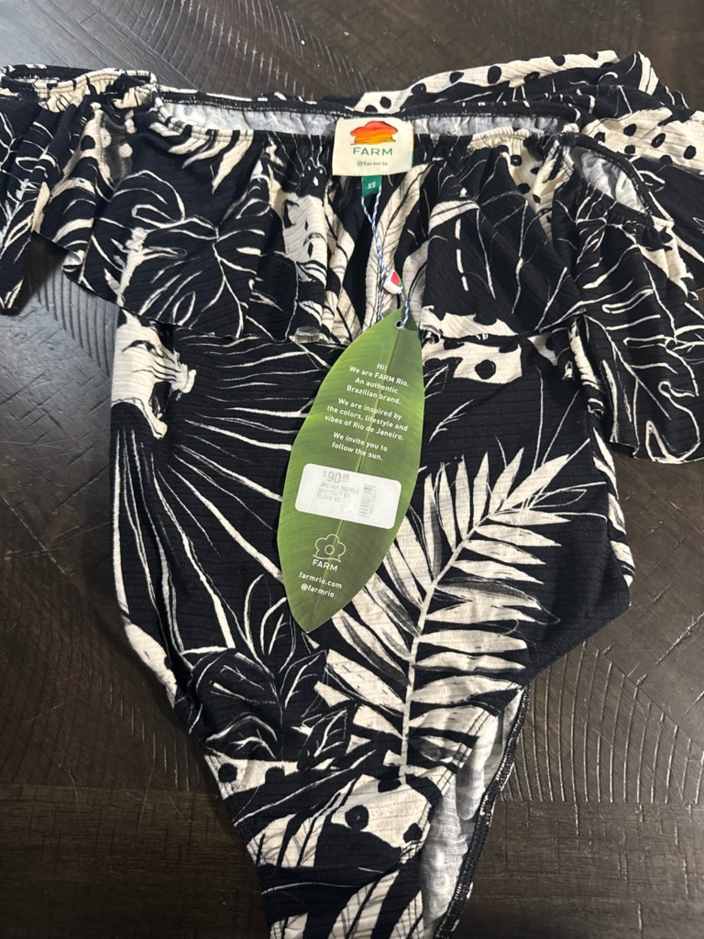 FARM Rio Black & White Tropical Off-Shoulder